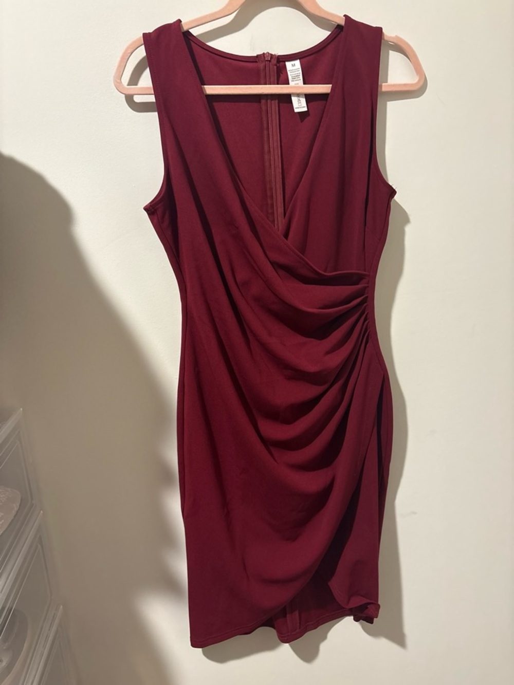 Sleeveless Draped V-Neck Dress in Burgundy